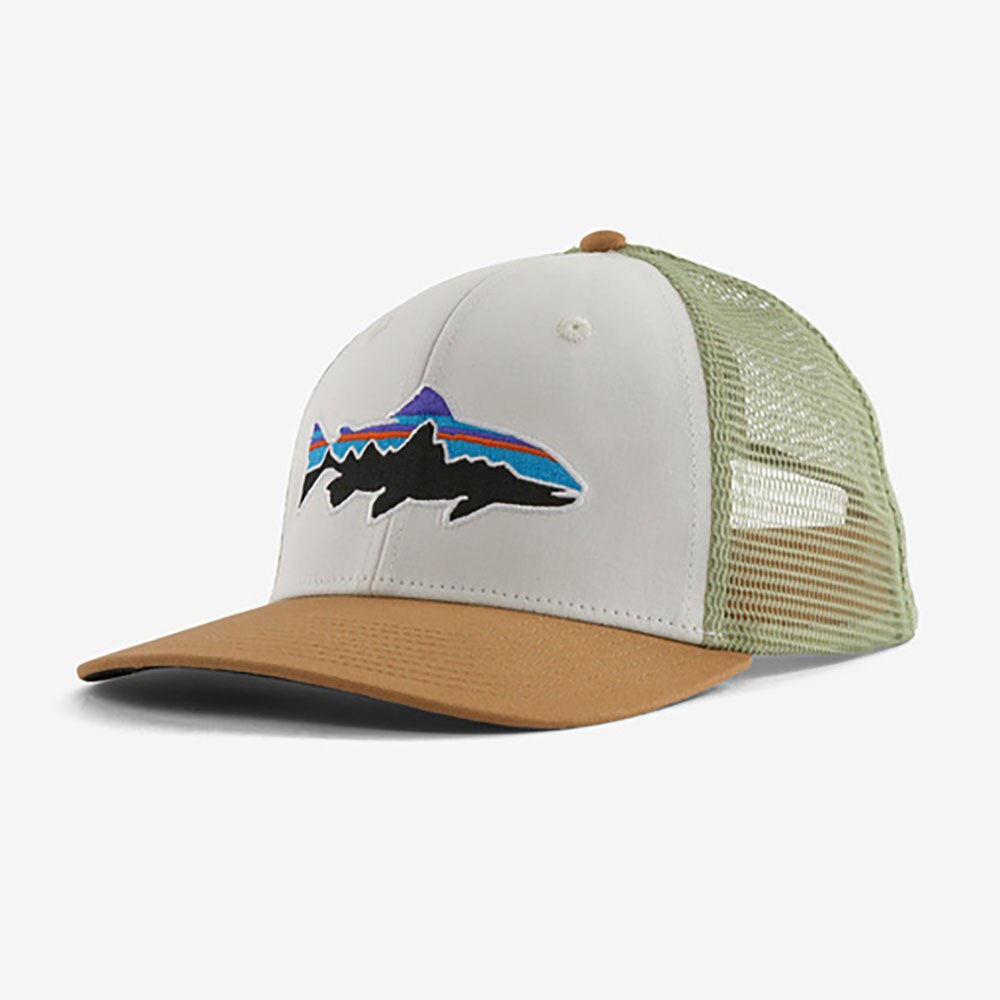 Patagonia Fitz Roy Trout Trucker Hat in White with Classic Tan